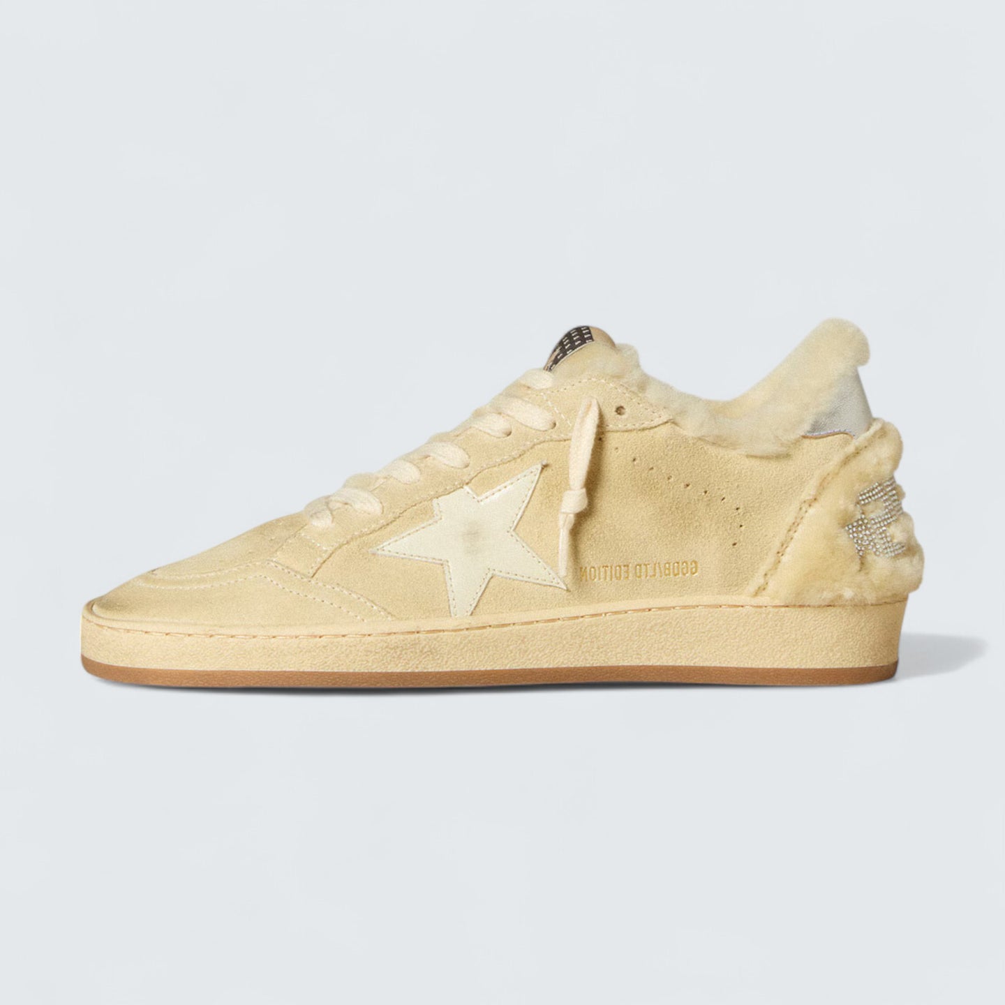 Ball Star LTD 'Beige Suede with White Patent Leather Star and Shearling Lining'