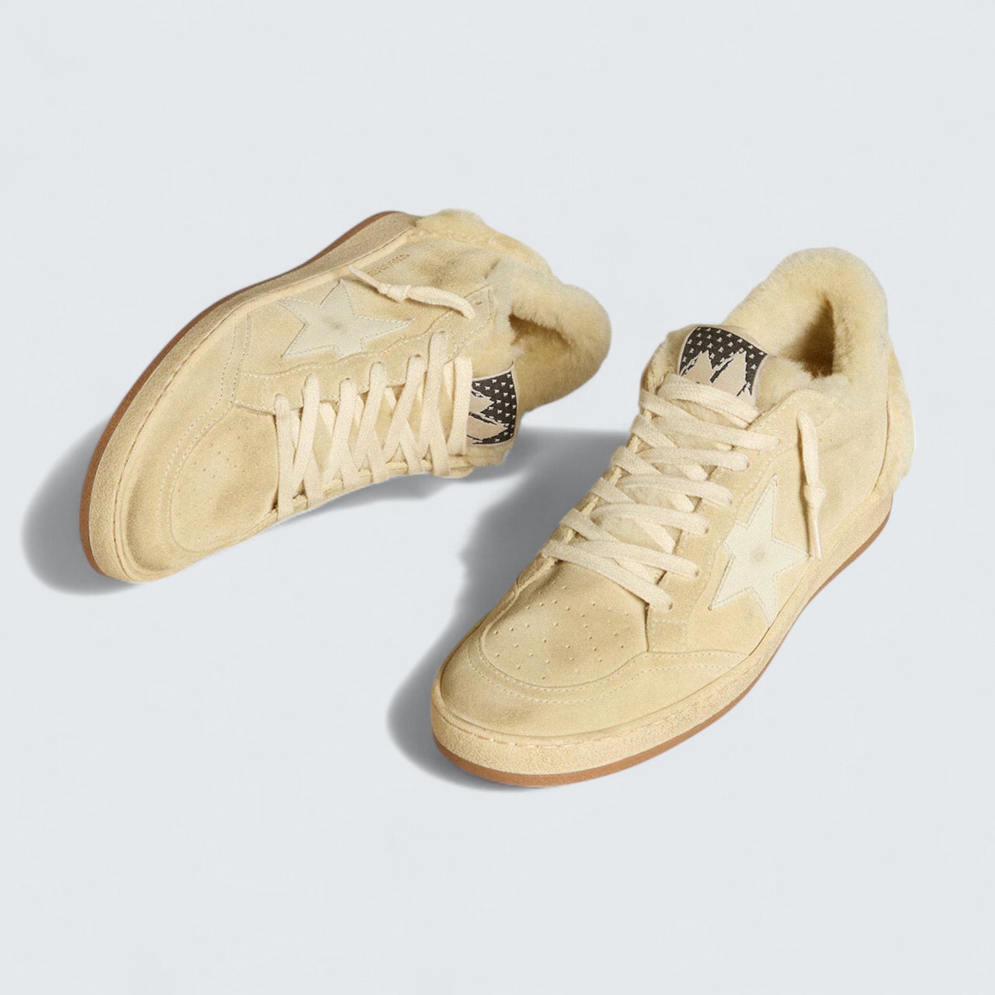 Ball Star LTD 'Beige Suede with White Patent Leather Star and Shearling Lining'