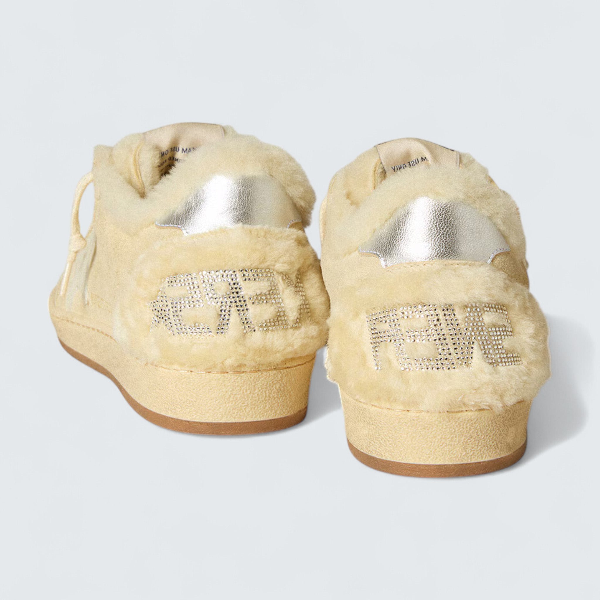 Ball Star LTD 'Beige Suede with White Patent Leather Star and Shearling Lining'
