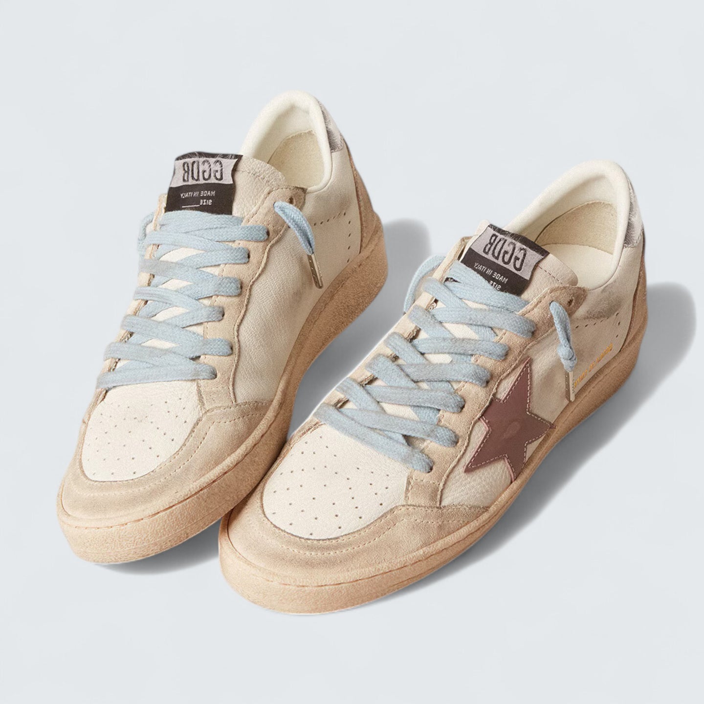 Ball Star LTD 'White Nappa and Pearl Suede with Mauve Leather Star'