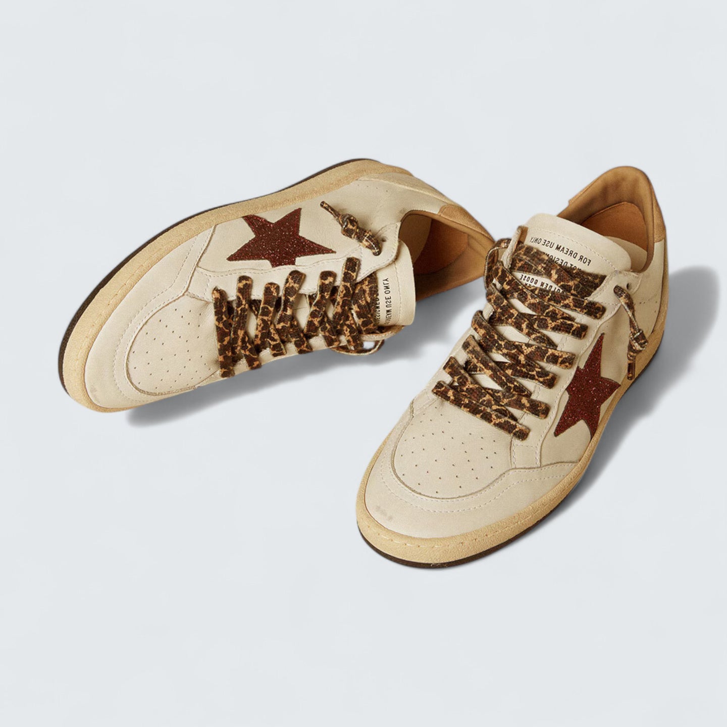 Ball Star LTD 'White Leather with Burgundy Glitter Star and Beige Suede Heel Tab'