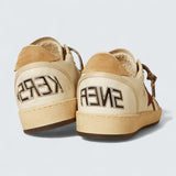 Ball Star LTD 'White Leather with Burgundy Glitter Star and Beige Suede Heel Tab'