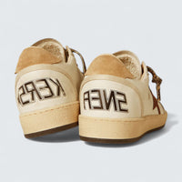 Ball Star LTD 'White Leather with Burgundy Glitter Star and Beige Suede Heel Tab'