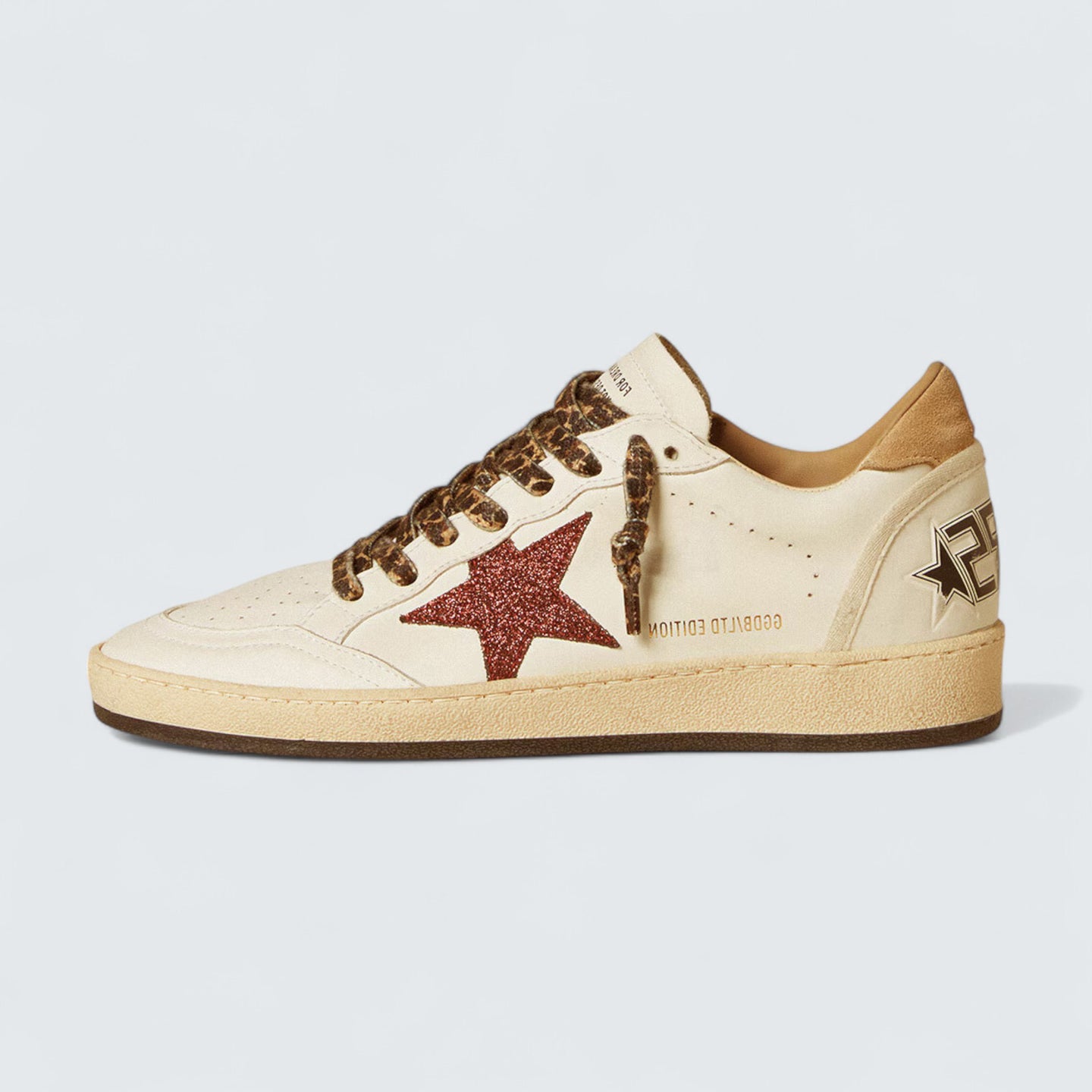 Ball Star LTD 'White Leather with Burgundy Glitter Star and Beige Suede Heel Tab'