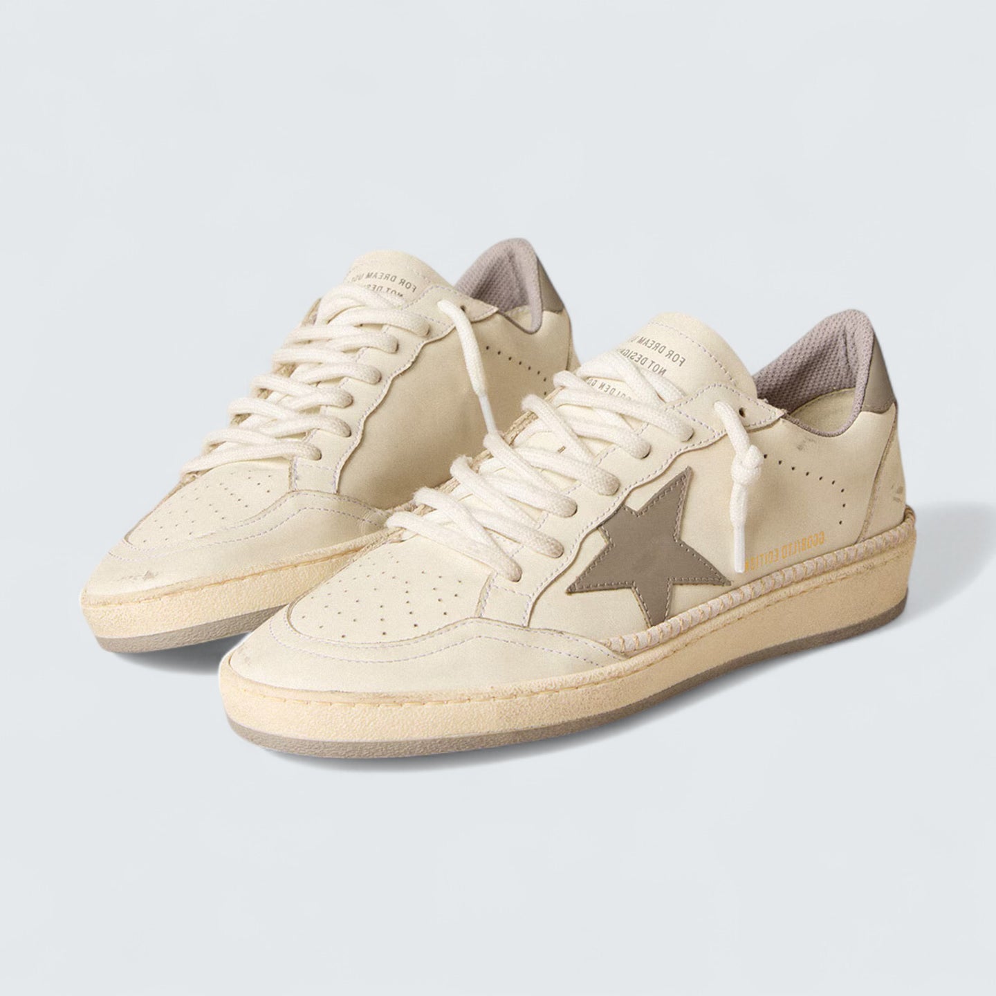 Ball Star LTD 'Off-White Nappa with Gray Leather Star, Heel Tab, and Contrast Stitching'