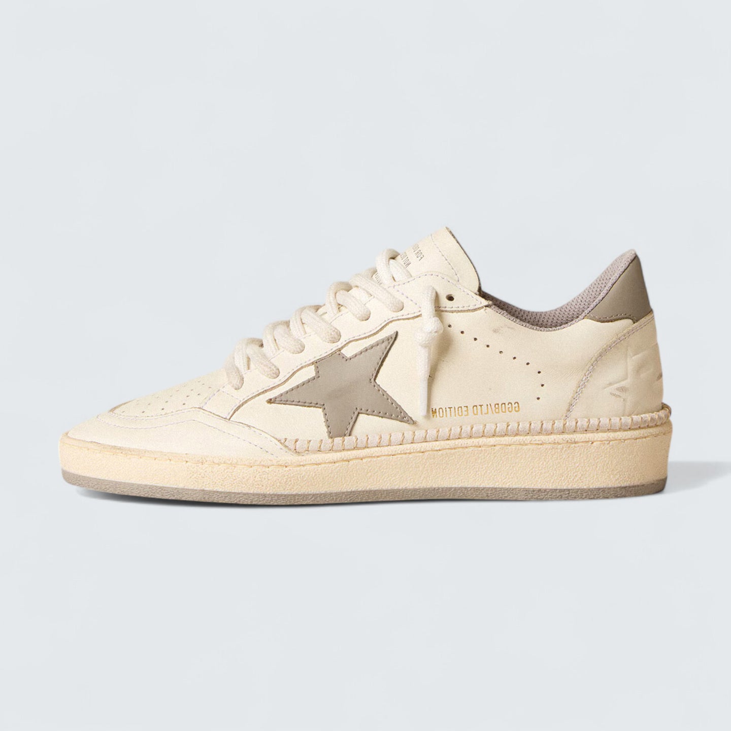 Ball Star LTD 'Off-White Nappa with Gray Leather Star, Heel Tab, and Contrast Stitching'