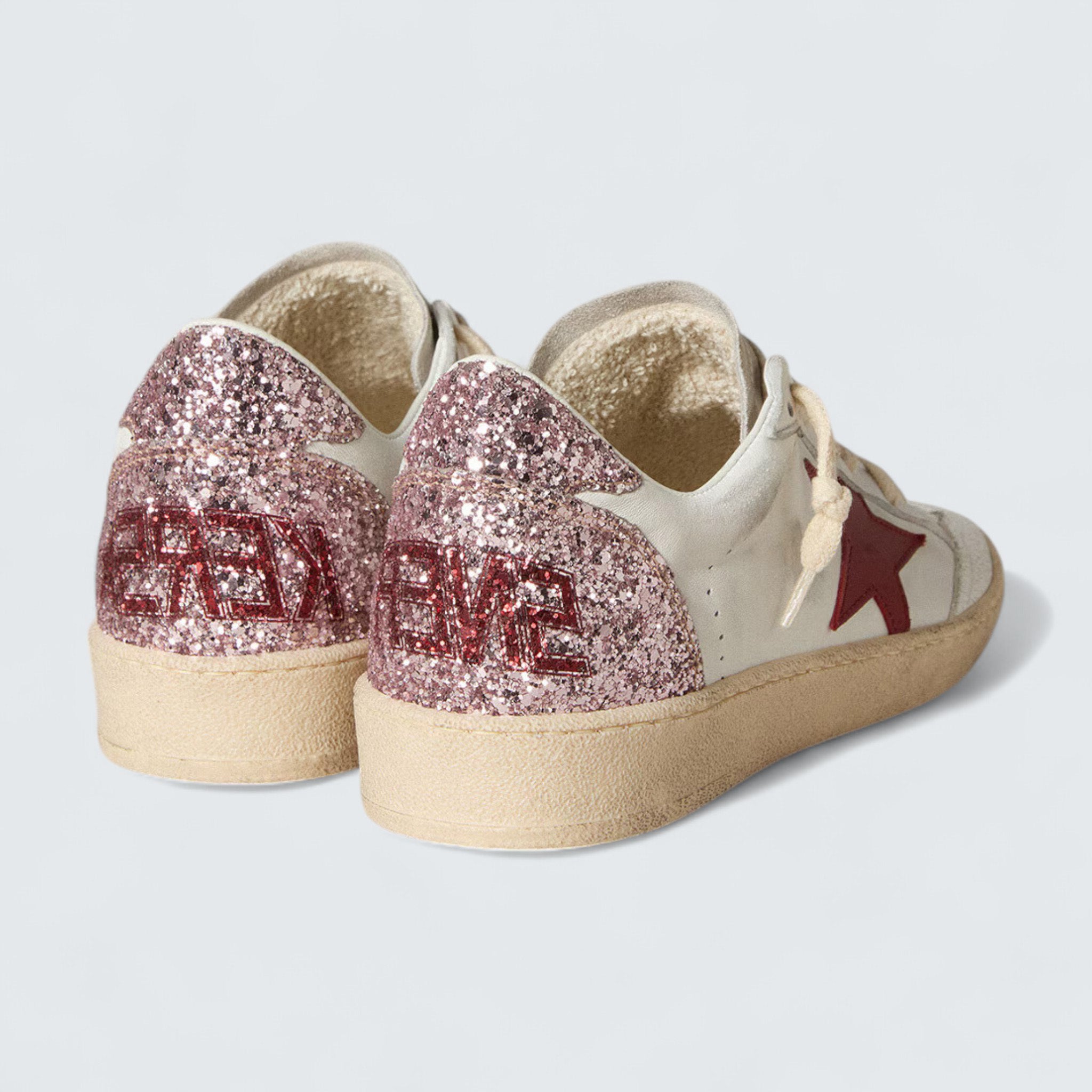 Ball Star LTD 'White Nappa with Red Leather Star and Pink Glitter Heel Tab'
