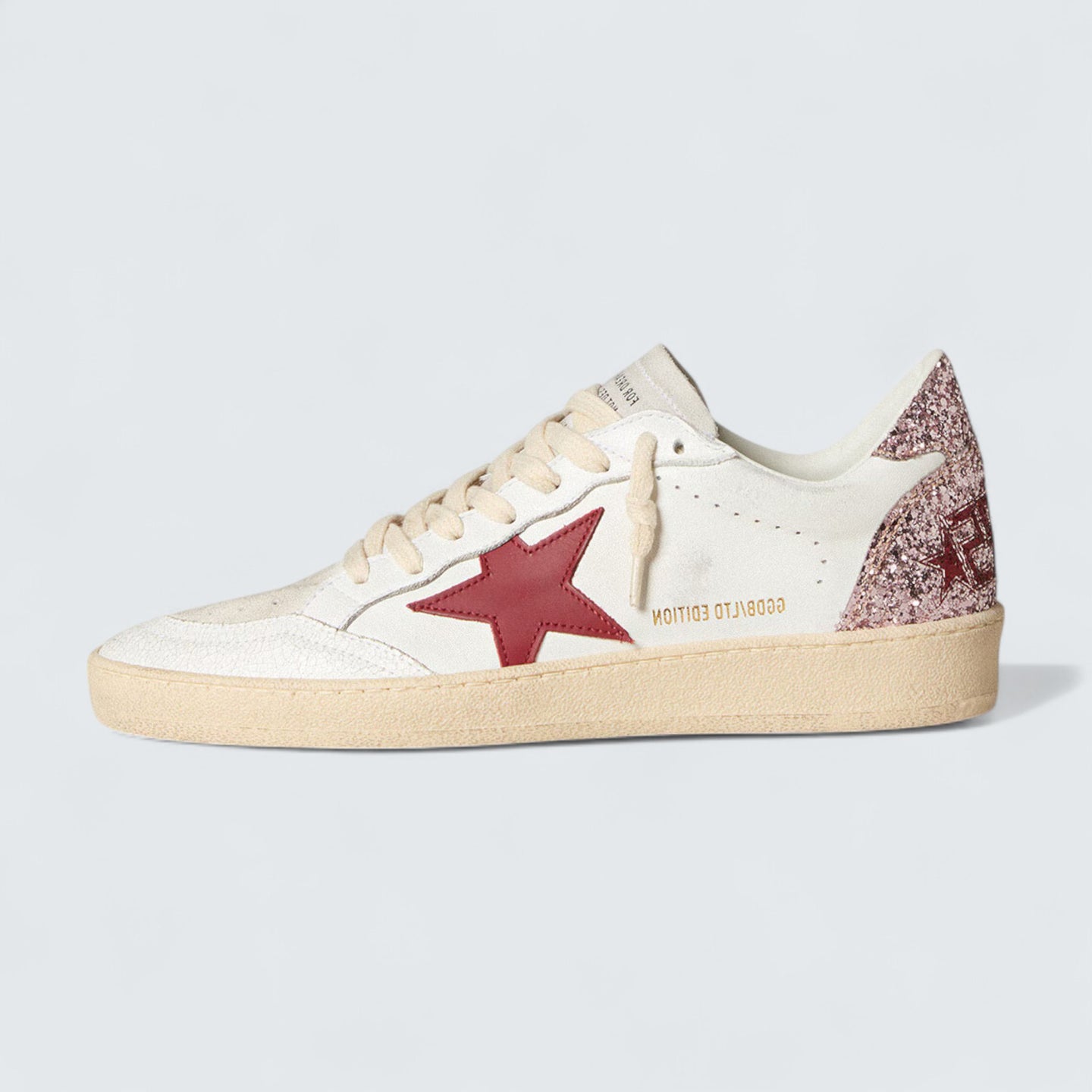 Ball Star LTD 'White Nappa with Red Leather Star and Pink Glitter Heel Tab'