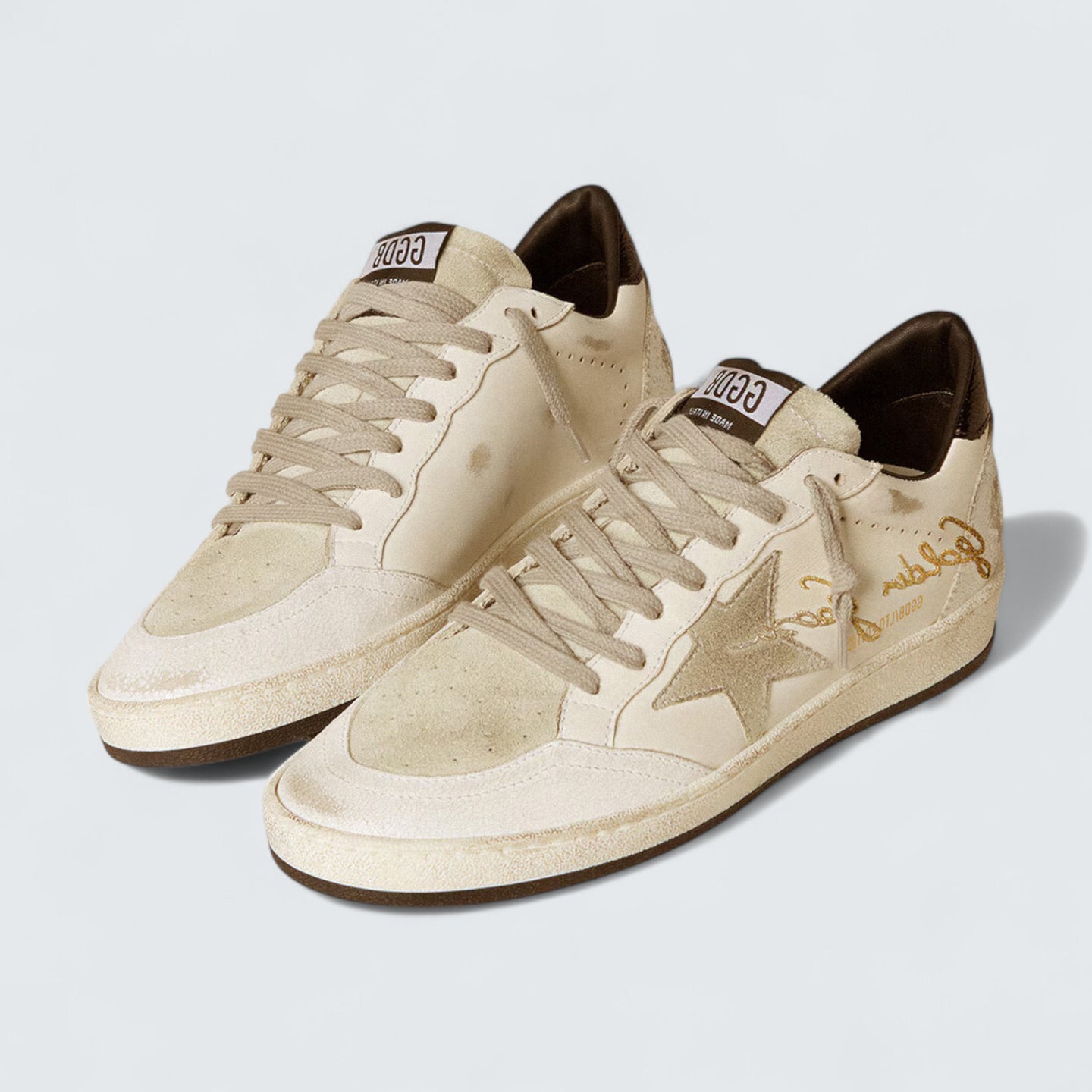 Ball Star LTD 'White Leather with Ice-Gray Suede Star and Textured Black Leather Heel Tab'