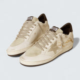 Ball Star LTD 'White Leather with Ice-Gray Suede Star and Textured Black Leather Heel Tab'