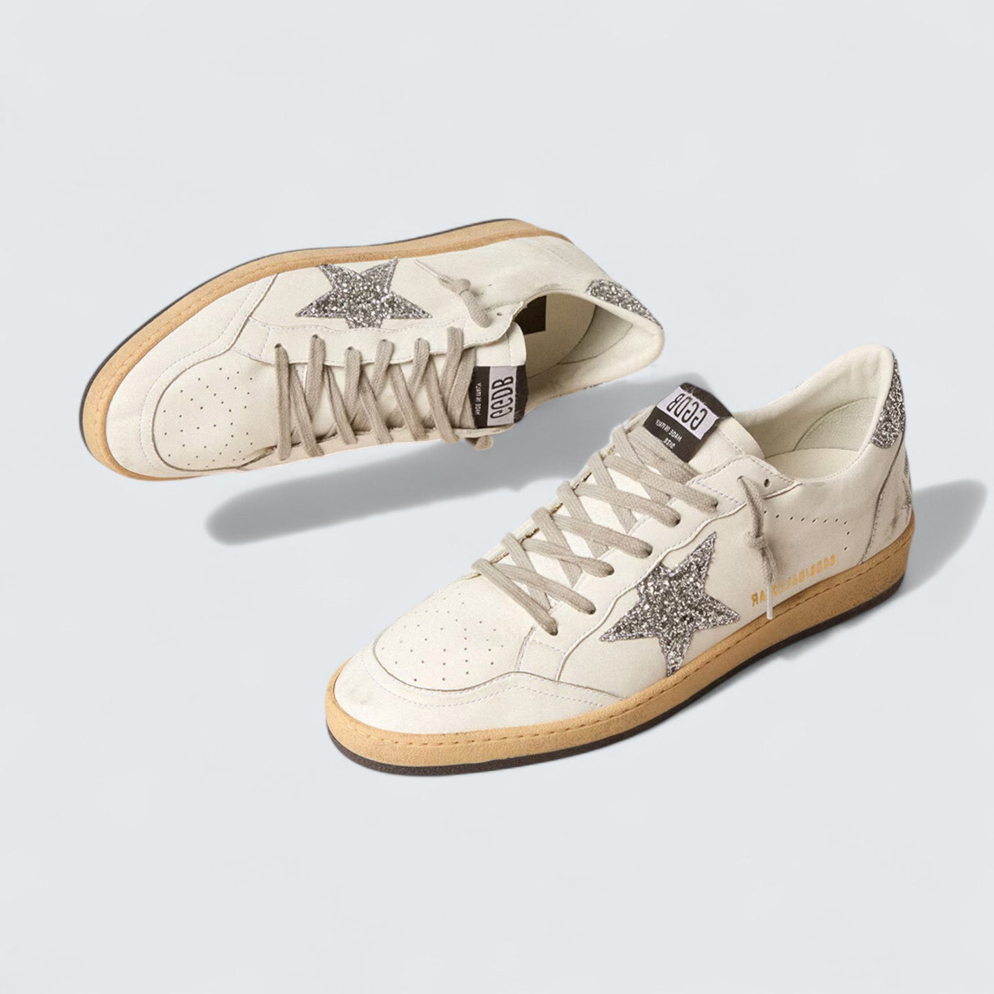 Ball Star Wishes 'White Nappa Leather with Silver Glitter Star and Heel Tab'