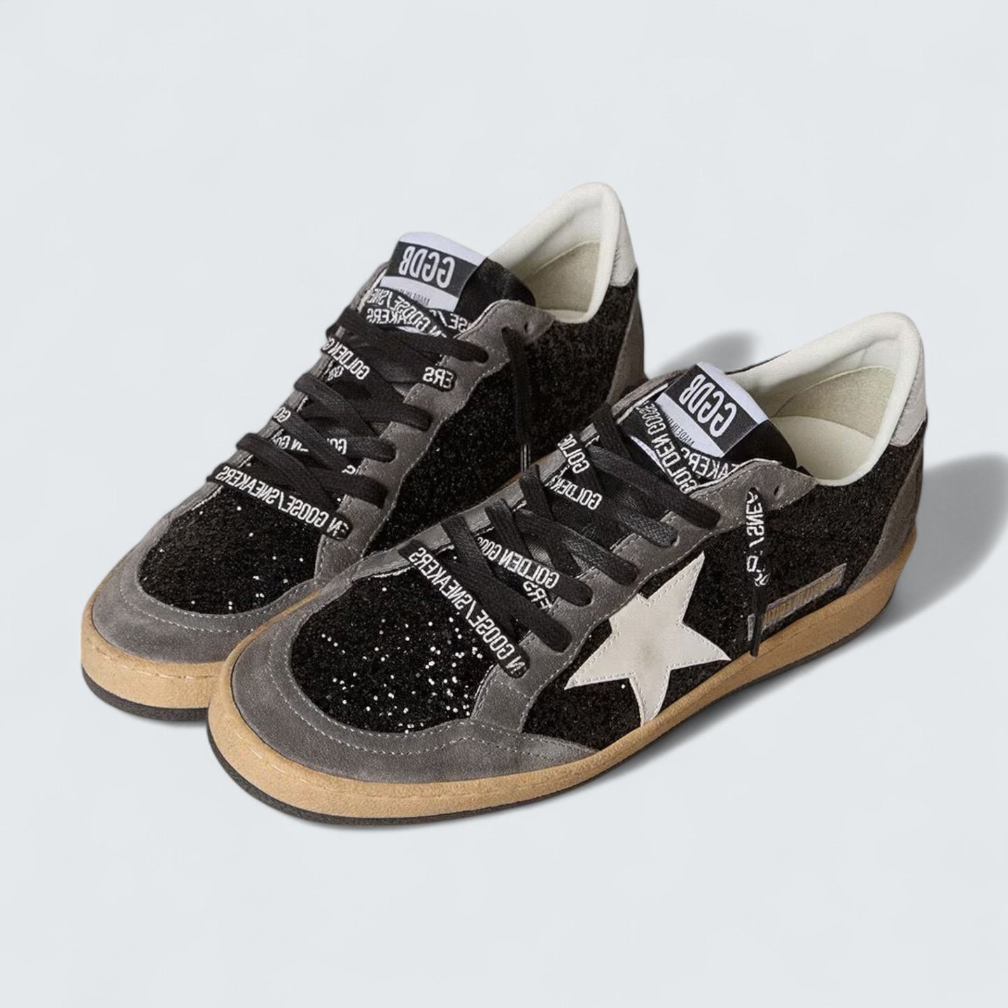 Ball Star 'Black Glitter with White Leather Star and Metallic Leather Heel Tab'