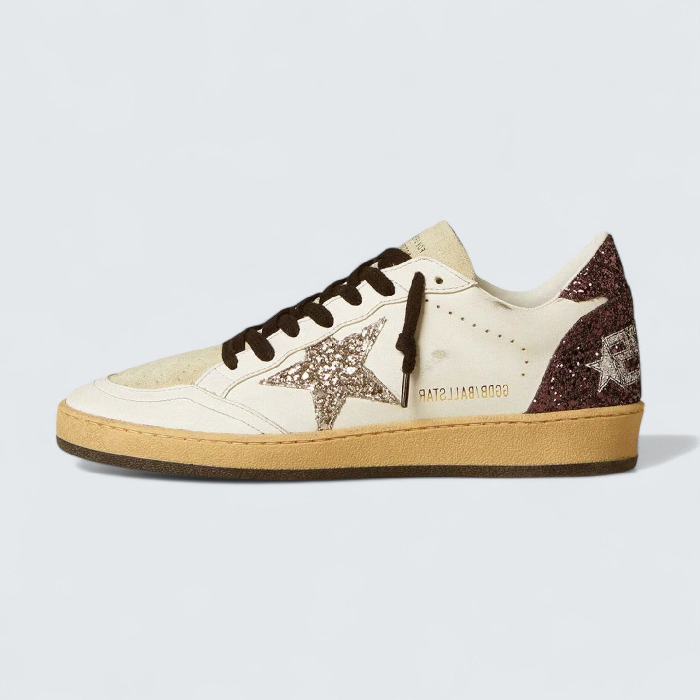 Ball Star 'White Leather and Ice-Gray Suede with Silver Glitter Star and Ruby Red Glitter Heel Tab'