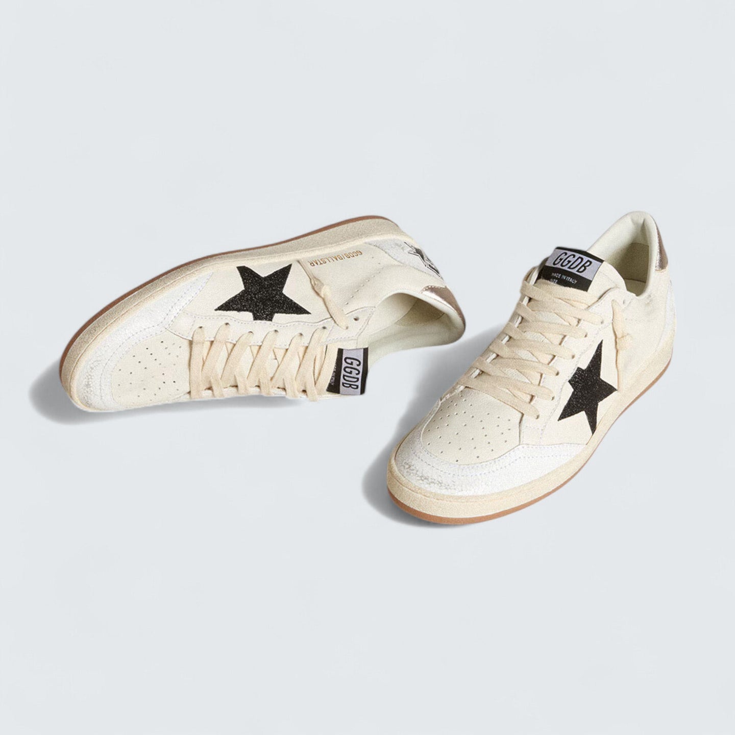 Ball Star 'White Nappa with Black Glitter Star and Quartz Metallic Heel Tab'