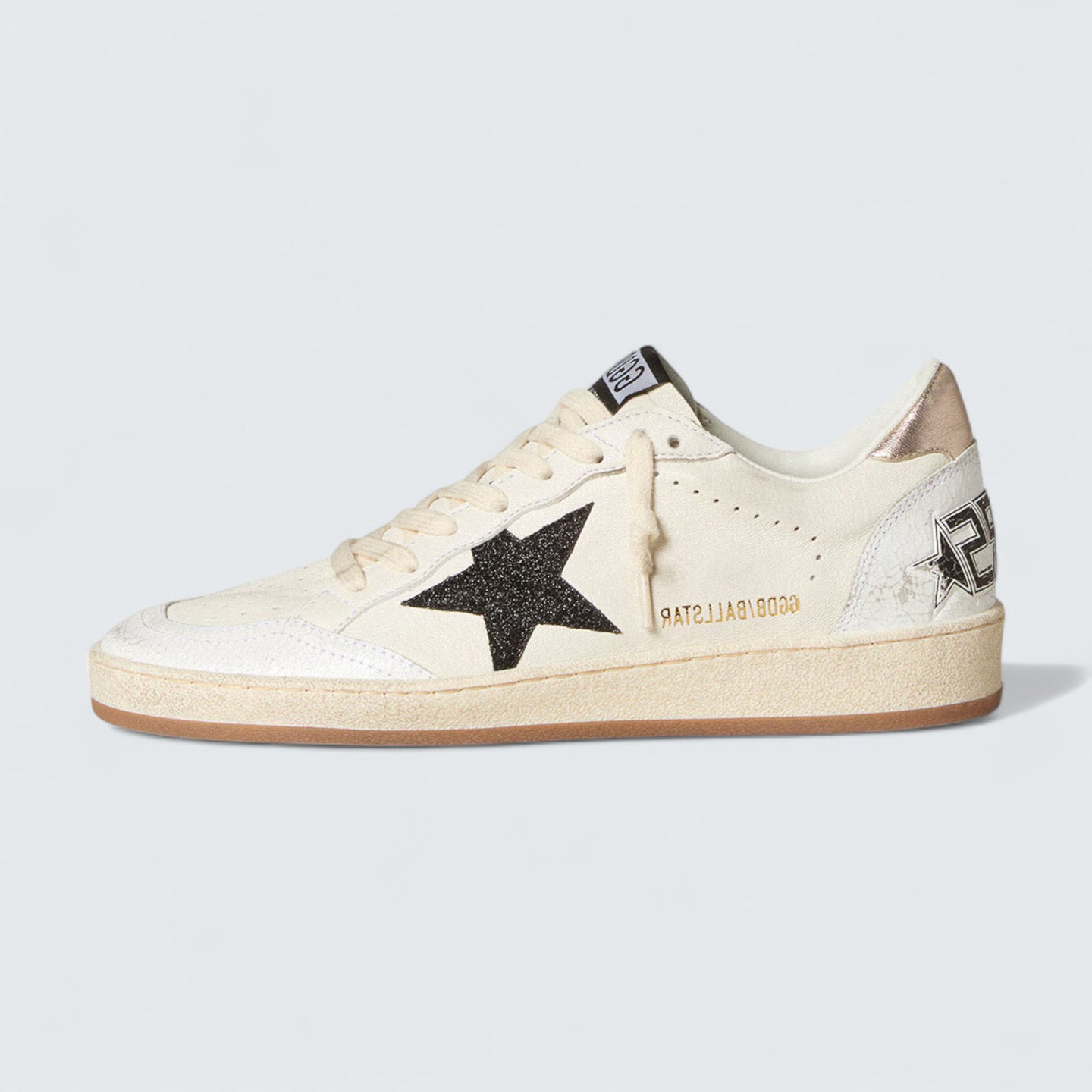 Ball Star 'White Nappa with Black Glitter Star and Quartz Metallic Heel Tab'