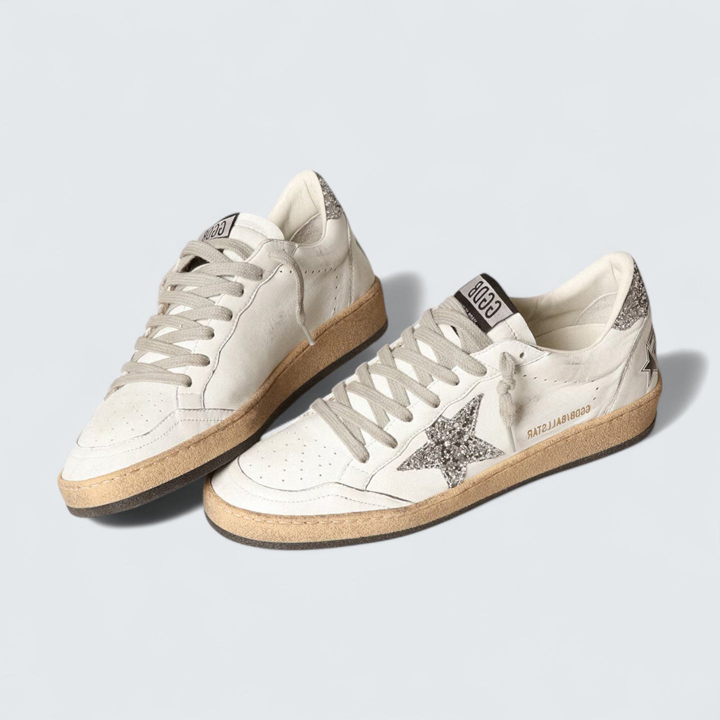Ball Star 'White Nappa with White Leather Star and Silver Glitter Heel Tab'
