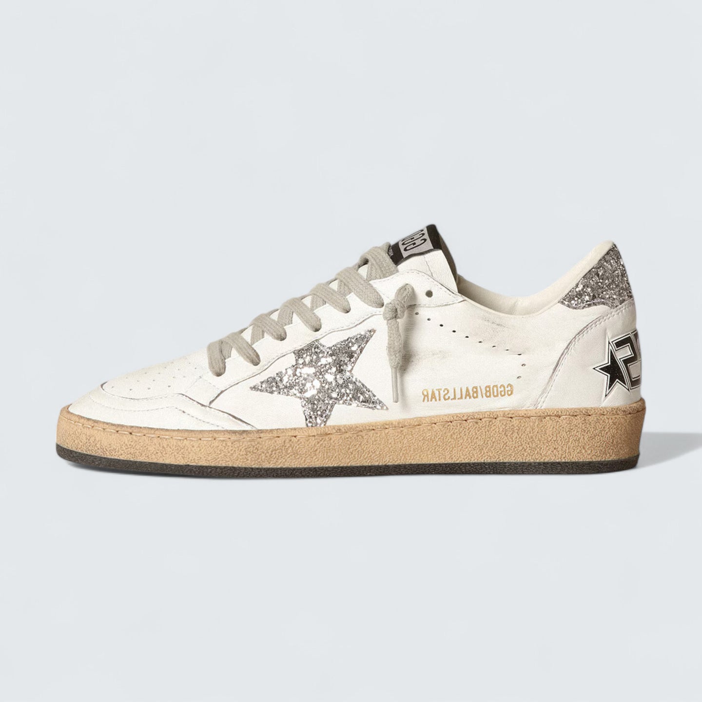 Ball Star 'White Nappa with White Leather Star and Silver Glitter Heel Tab'