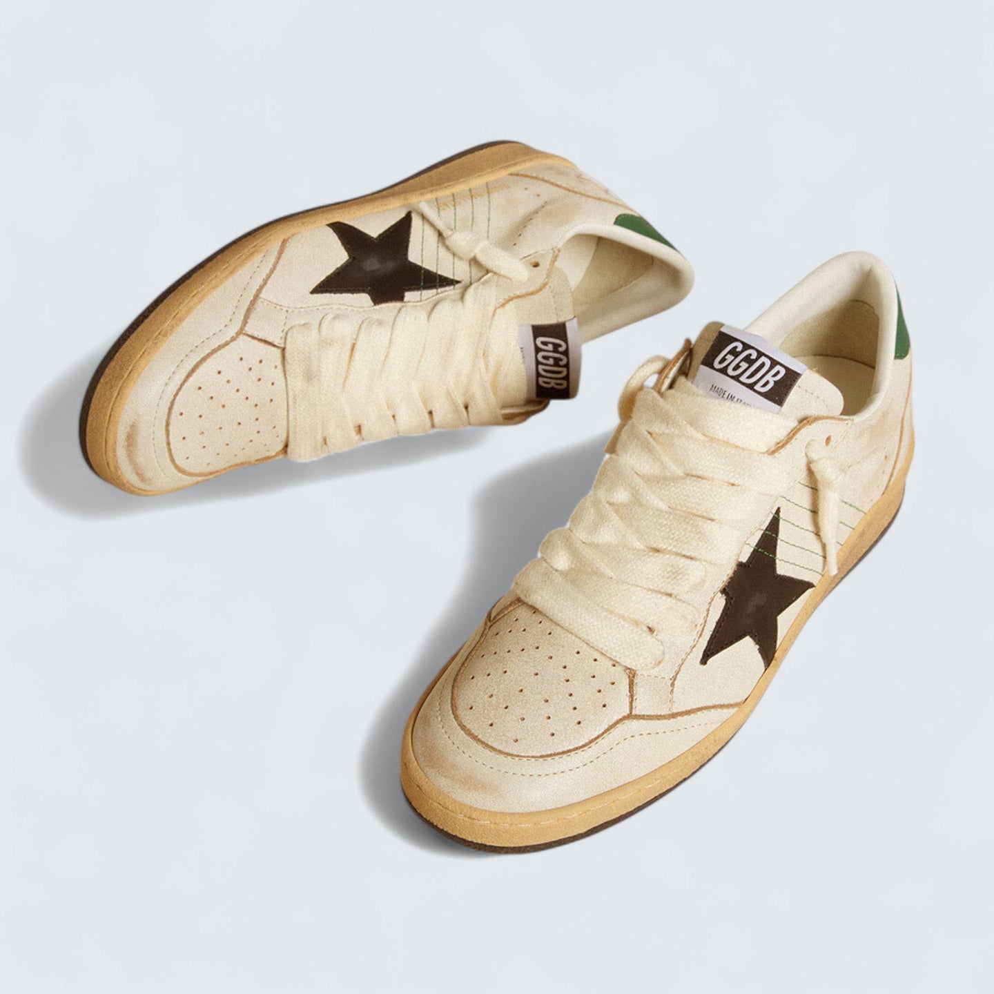 Ball Star 'White Leather with Black Leather Star and Green Leather Heel Tab'