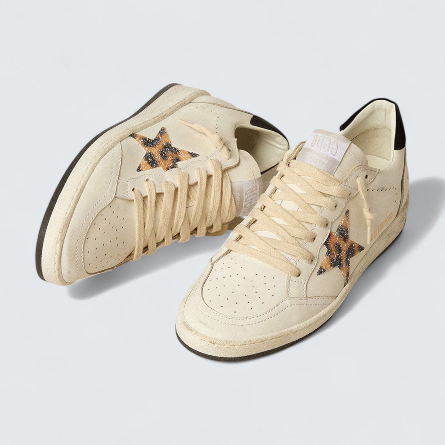 Ball Star 'White Leather with Leopard-Print Star Embellished with Swarovski Crystals'