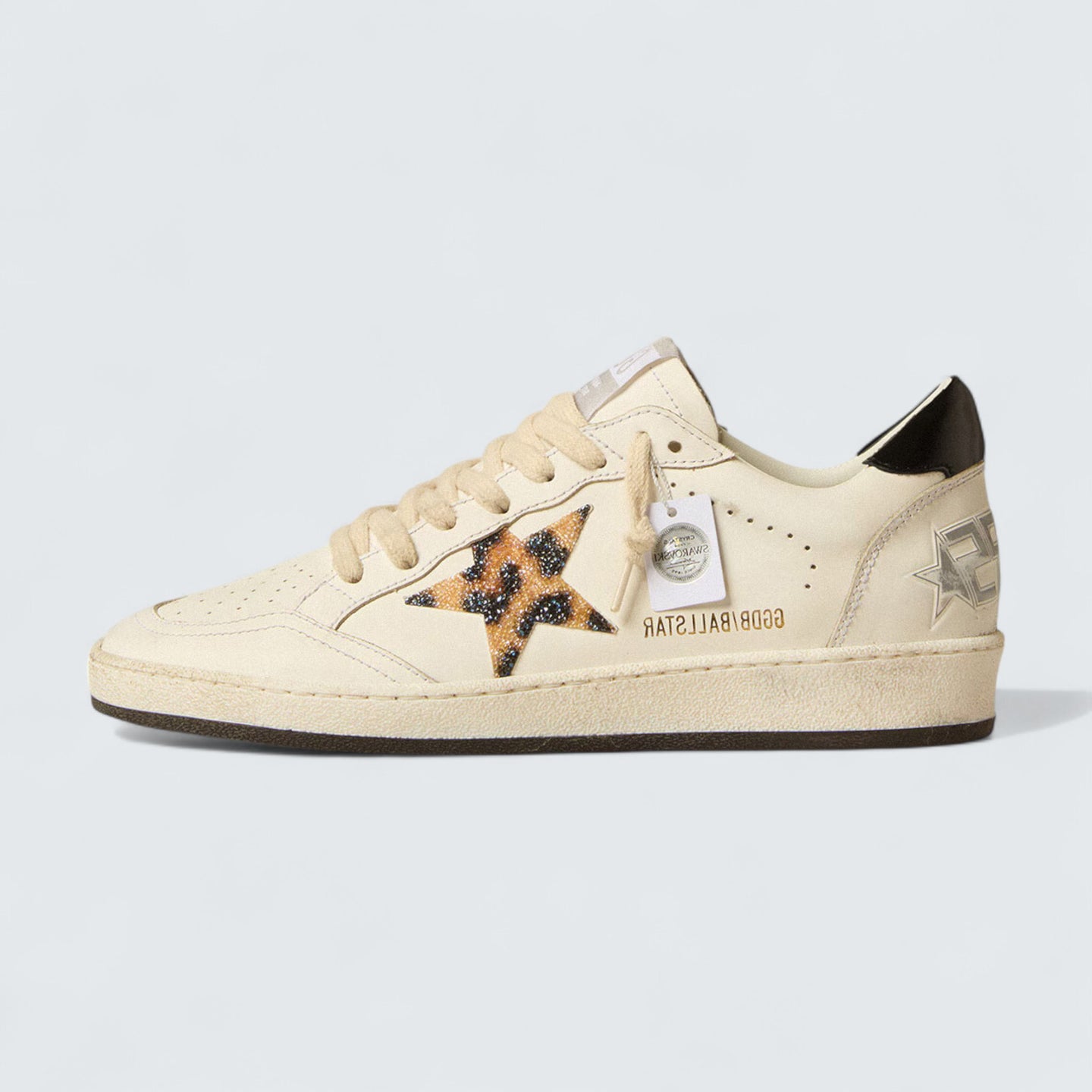 Ball Star 'White Leather with Leopard-Print Star Embellished with Swarovski Crystals'
