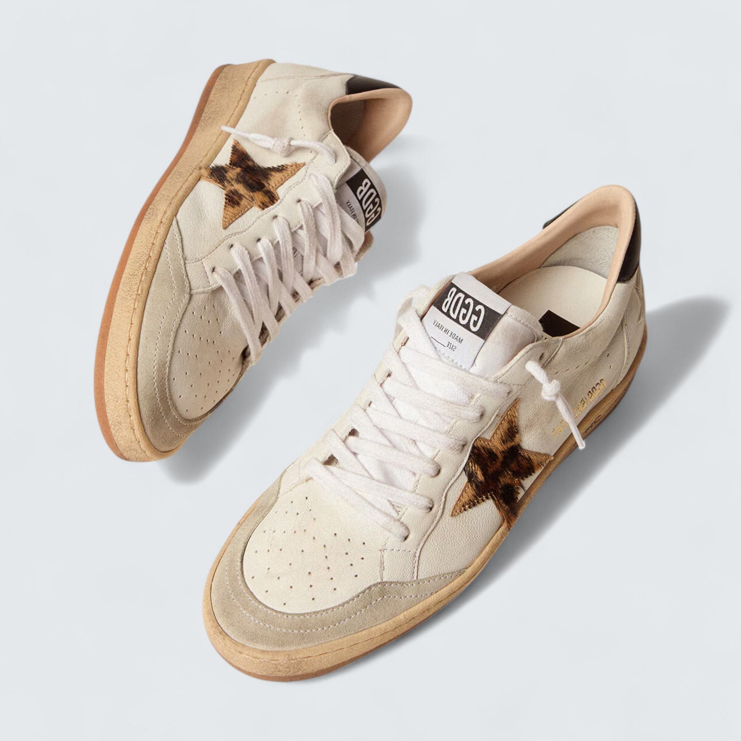 Ball Star 'White Nappa with Leopard-Print Pony Skin Star and Black Leather Heel Tab'