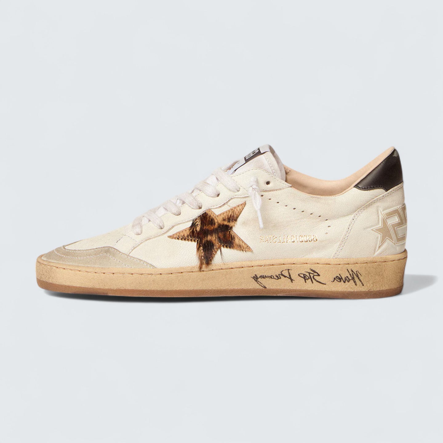 Ball Star 'White Nappa with Leopard-Print Pony Skin Star and Black Leather Heel Tab'
