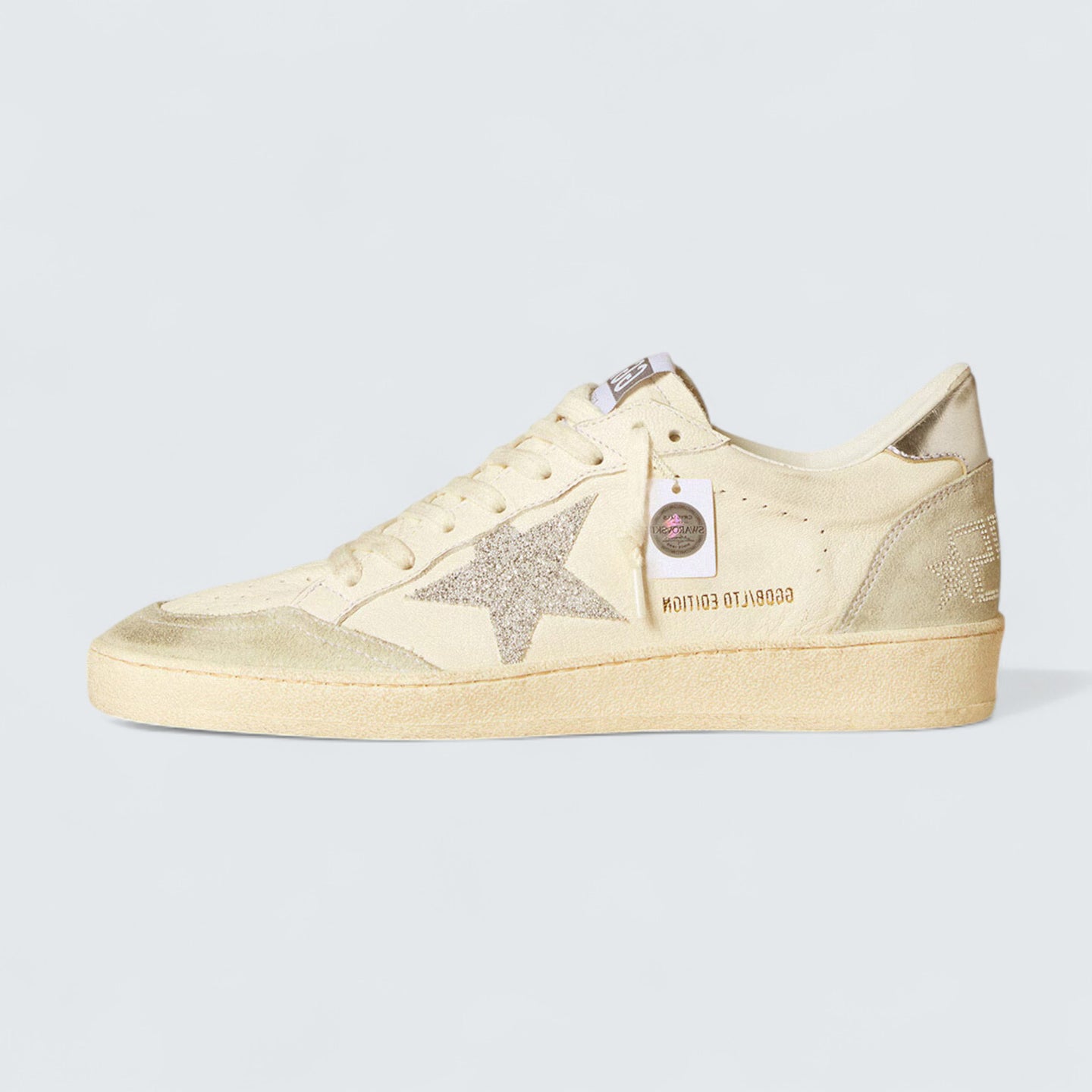 Ball Star 'White Nappa with Silver Swarovski Micro-Crystal Star and Metallic Silver Leather Heel Tab'