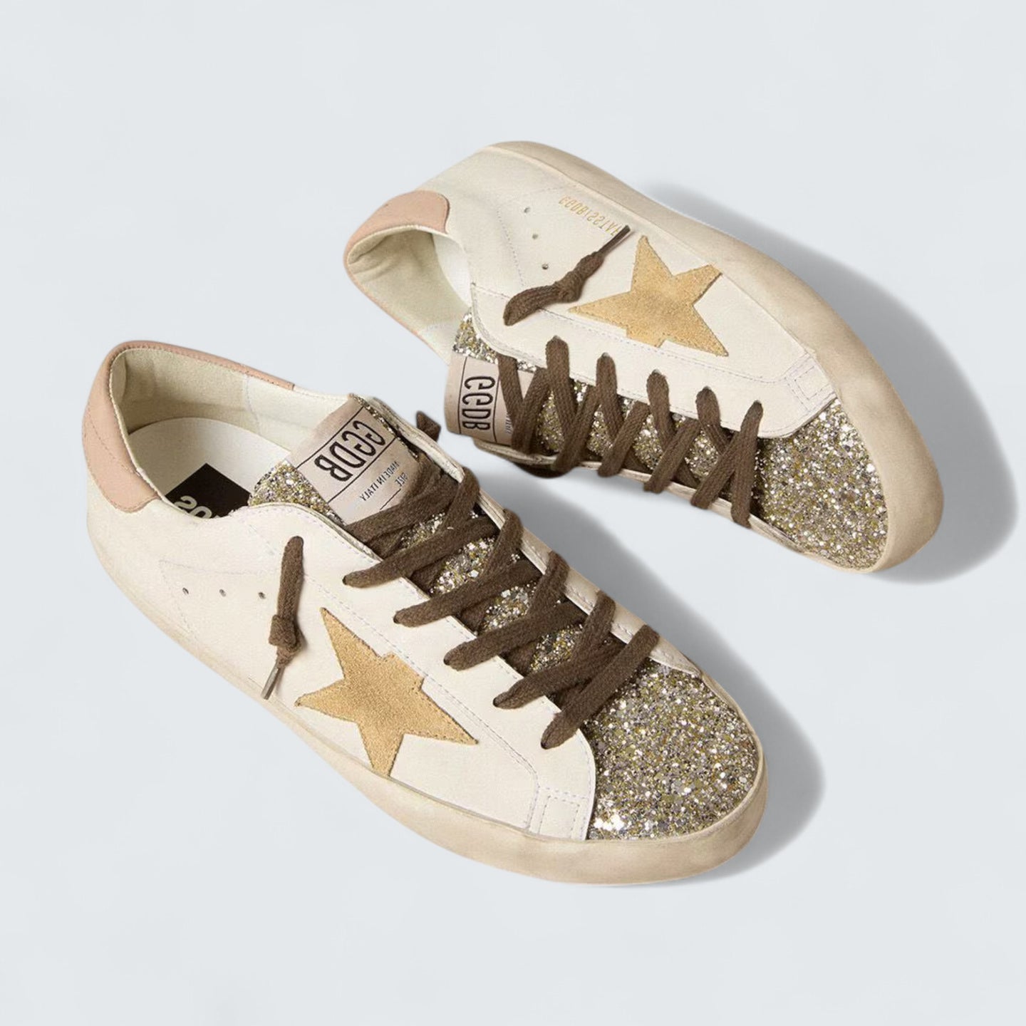 Super-Star 'Bio-based White Leather with Platinum Glitter Tongue'
