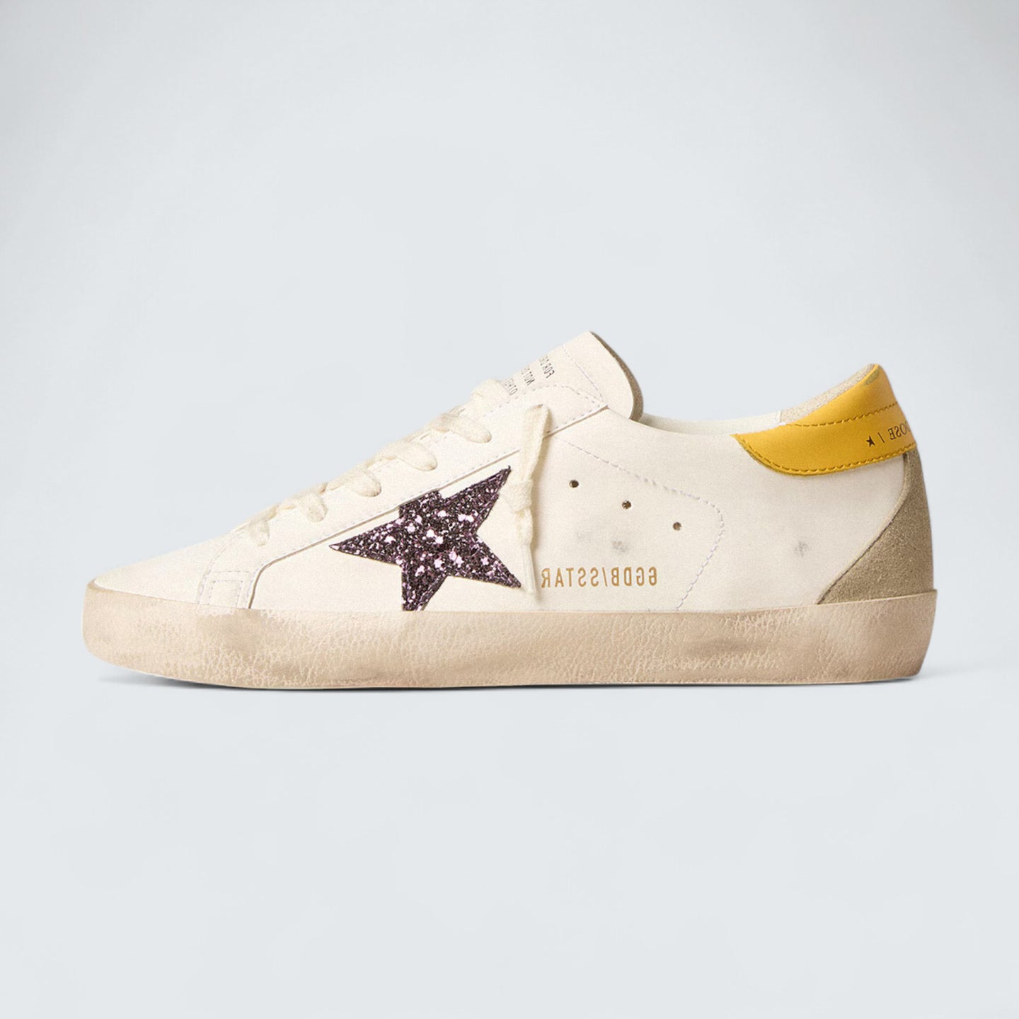 Super-Star 'Bio-based White Leather with Red Glitter Star and Yellow Leather Heel Tab'
