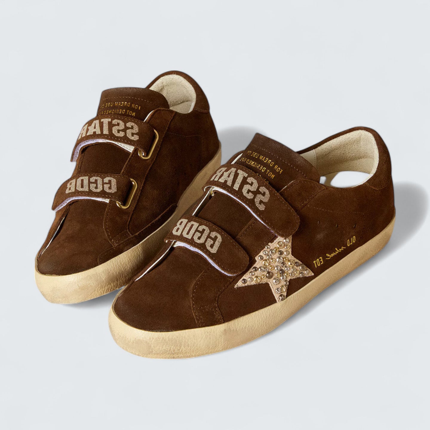 Women's Old School 'Brown Suede with Beige Suede Star with Studs and Pearls'