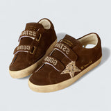 Women's Old School 'Brown Suede with Beige Suede Star with Studs and Pearls'