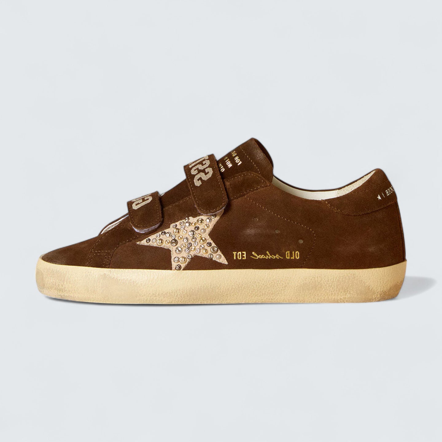Women's Old School 'Brown Suede with Beige Suede Star with Studs and Pearls'