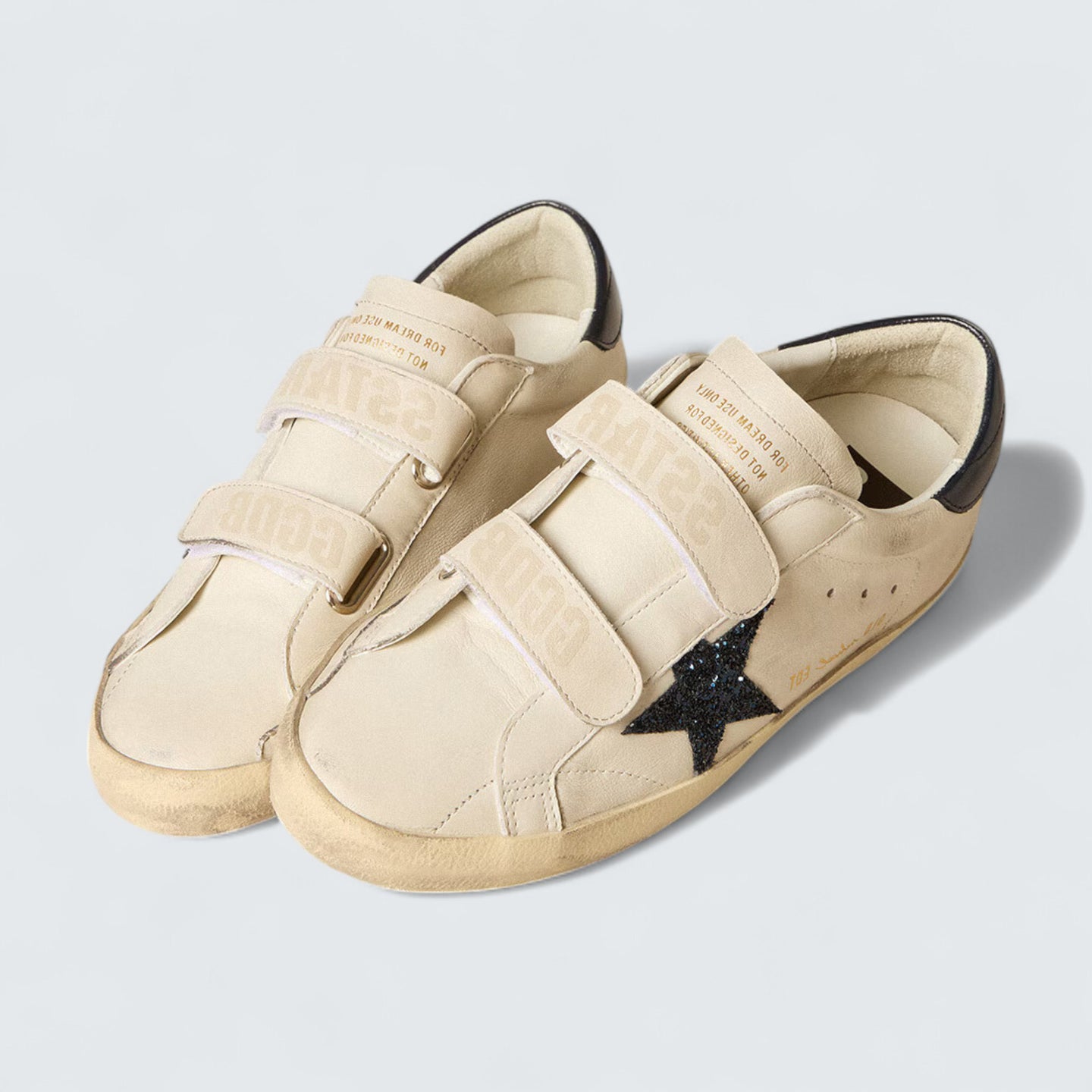 Women's Old School 'White Leather with Blue Glitter Star and Blue Leather Heel Tab'