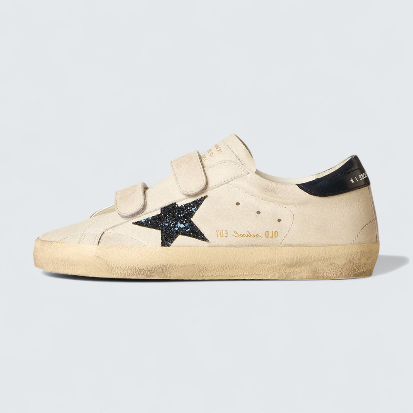 Women's Old School 'White Leather with Blue Glitter Star and Blue Leather Heel Tab'