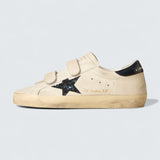 Women's Old School 'White Leather with Blue Glitter Star and Blue Leather Heel Tab'