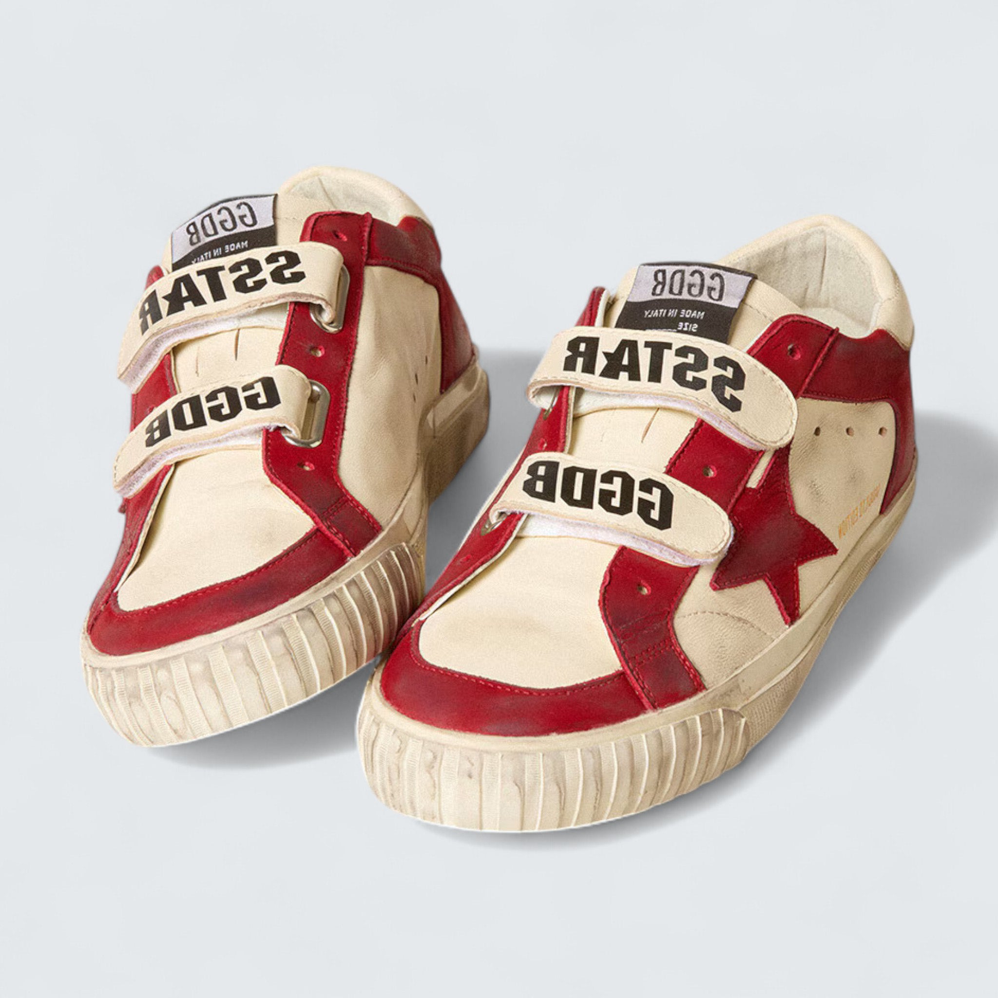 Women's Old School 'White Nappa with Red Nubuck Star and Nappa Heel Tab'