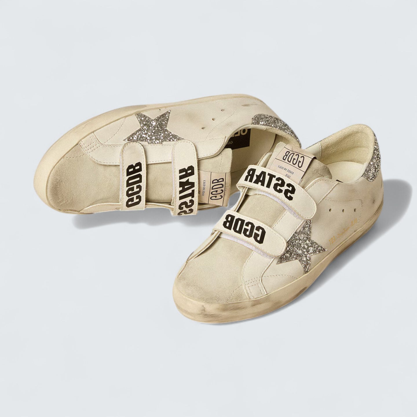 Old School 'White Leather with Silver Glitter Star and Ice-Gray Suede Tongue'