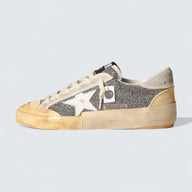 Super-Star LAB 'Silver Swarovski Glitter with White Leather Star and Cream Suede Heel Tab'