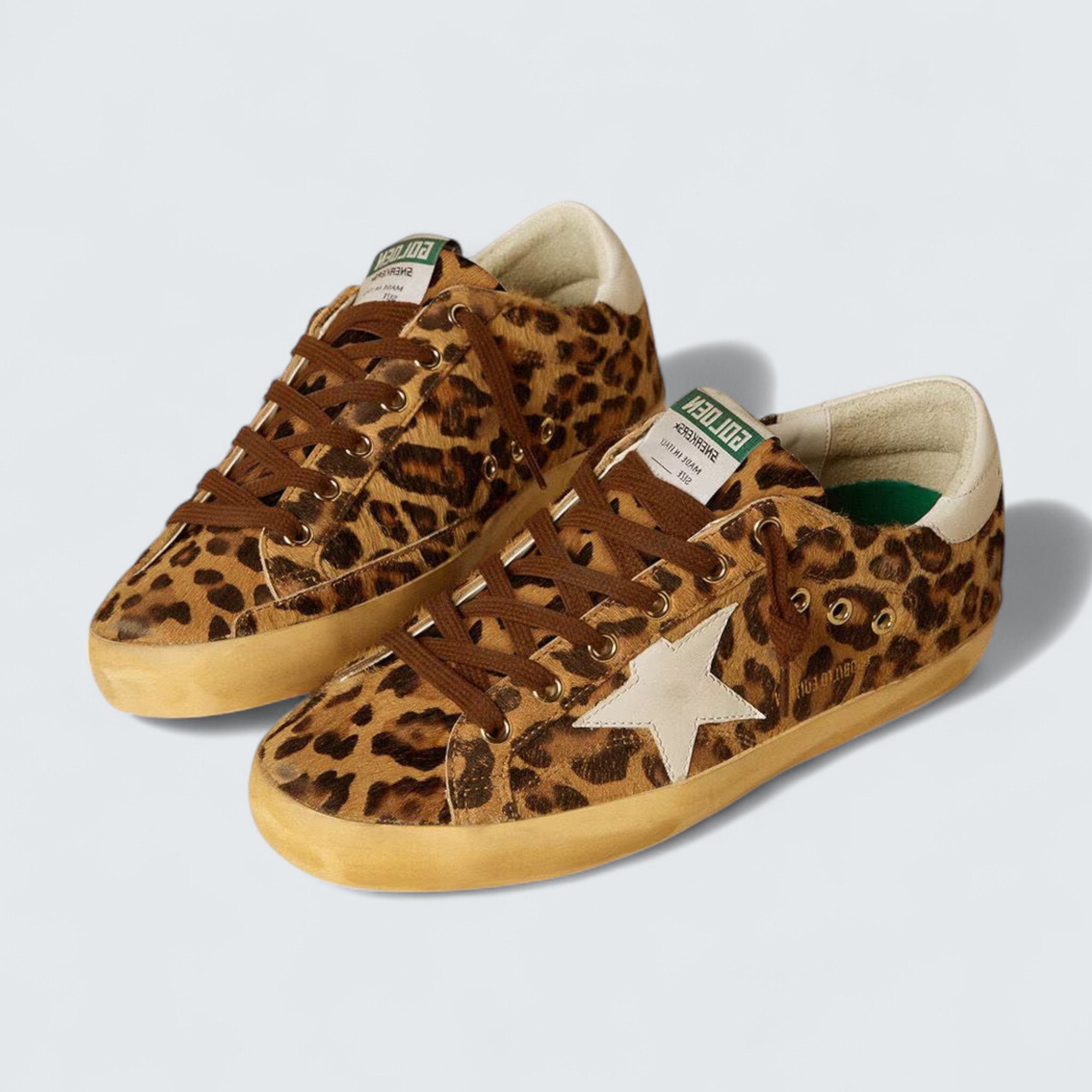 Super-Star LTD 'Leopard-Print Pony Skin with Milk-White Leather Star and Heel Tab'