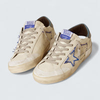 Super-Star LTD 'White Nappa Leather with Blue Embroidered Star and Light Blue Leather Heel Tab'