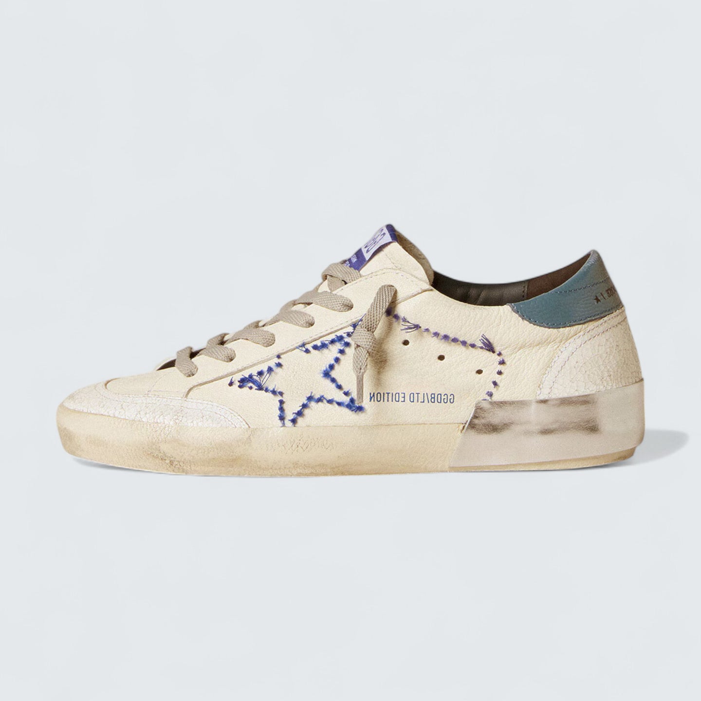 Super-Star LTD 'White Nappa Leather with Blue Embroidered Star and Light Blue Leather Heel Tab'