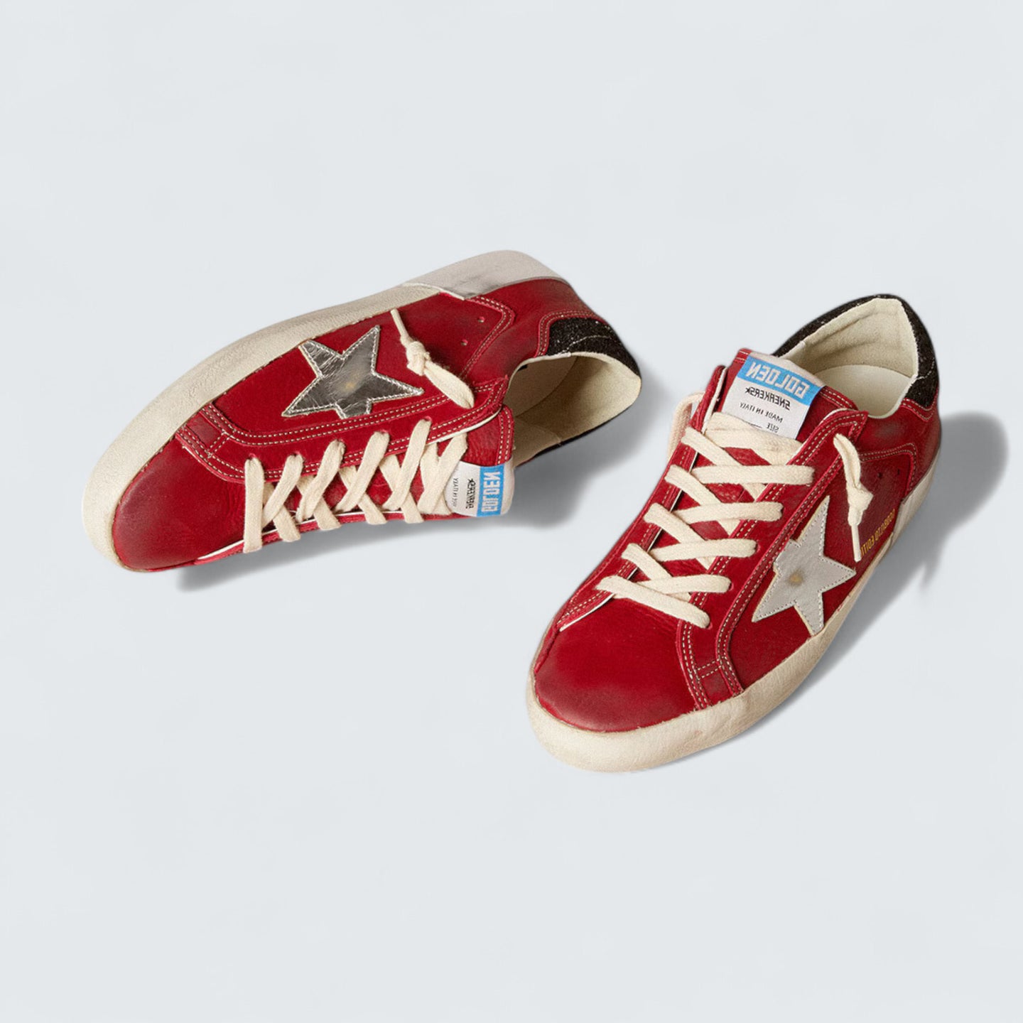 Super-Star LTD 'Red Nubuck with Silver Leather Star and Black Glitter Heel Tab'