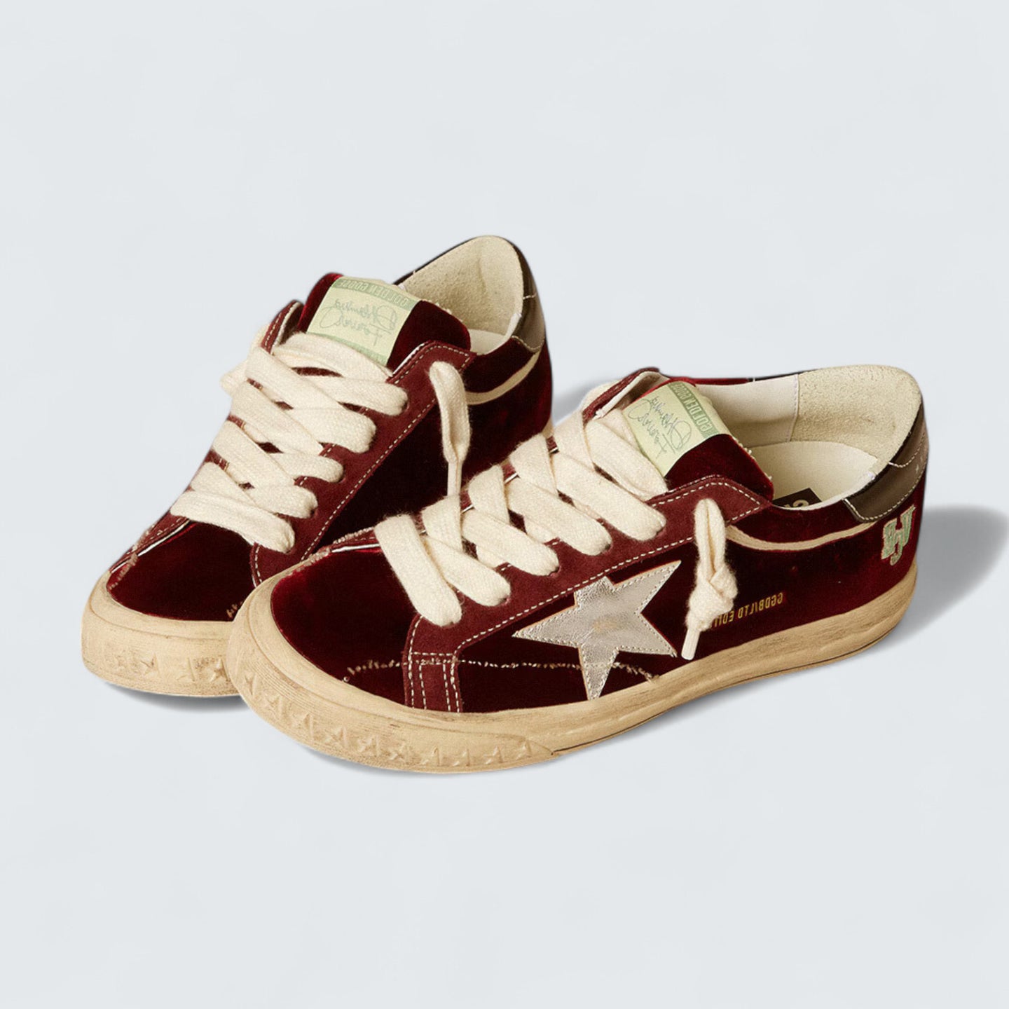 Super-Star LTD 'Ruby Velvet with Silver Metallic Leather Star and Black Metallic Leather Heel Tab'
