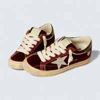 Super-Star LTD 'Ruby Velvet with Silver Metallic Leather Star and Black Metallic Leather Heel Tab'