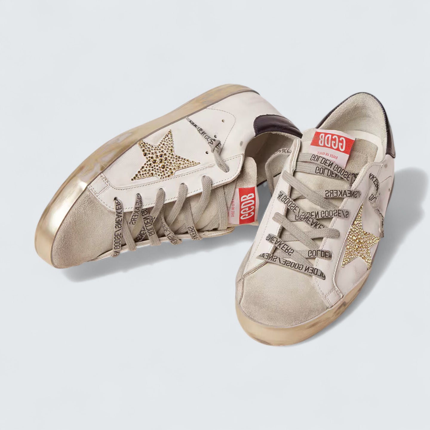 Super-Star LTD 'White Leather with Swarovski Crystal Star and Navy-Blue Laminated Leather Heel Tab'