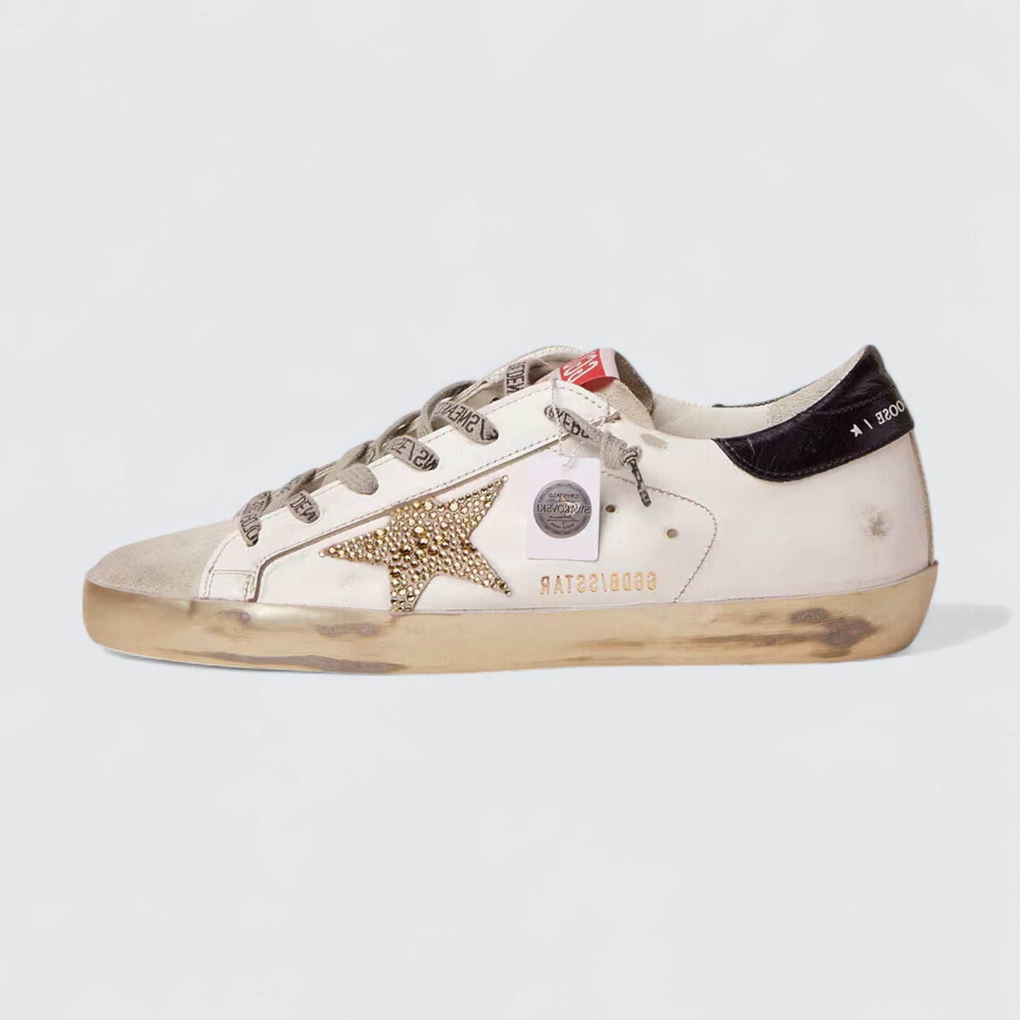 Super-Star LTD 'White Leather with Swarovski Crystal Star and Navy-Blue Laminated Leather Heel Tab'