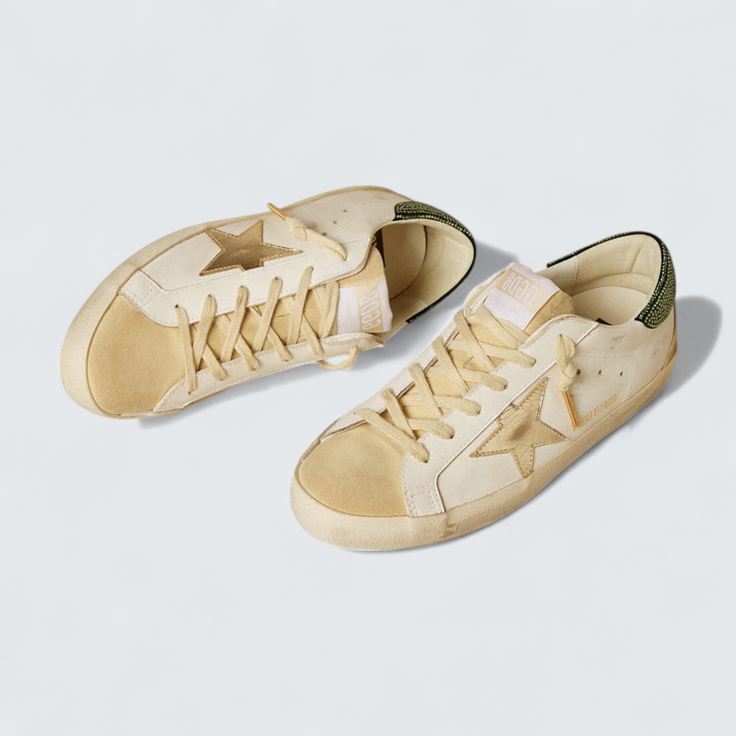 Super-Star LTD 'Cream Leather with Metallic Gold Star and Swarovski Crystal Heel Tab'