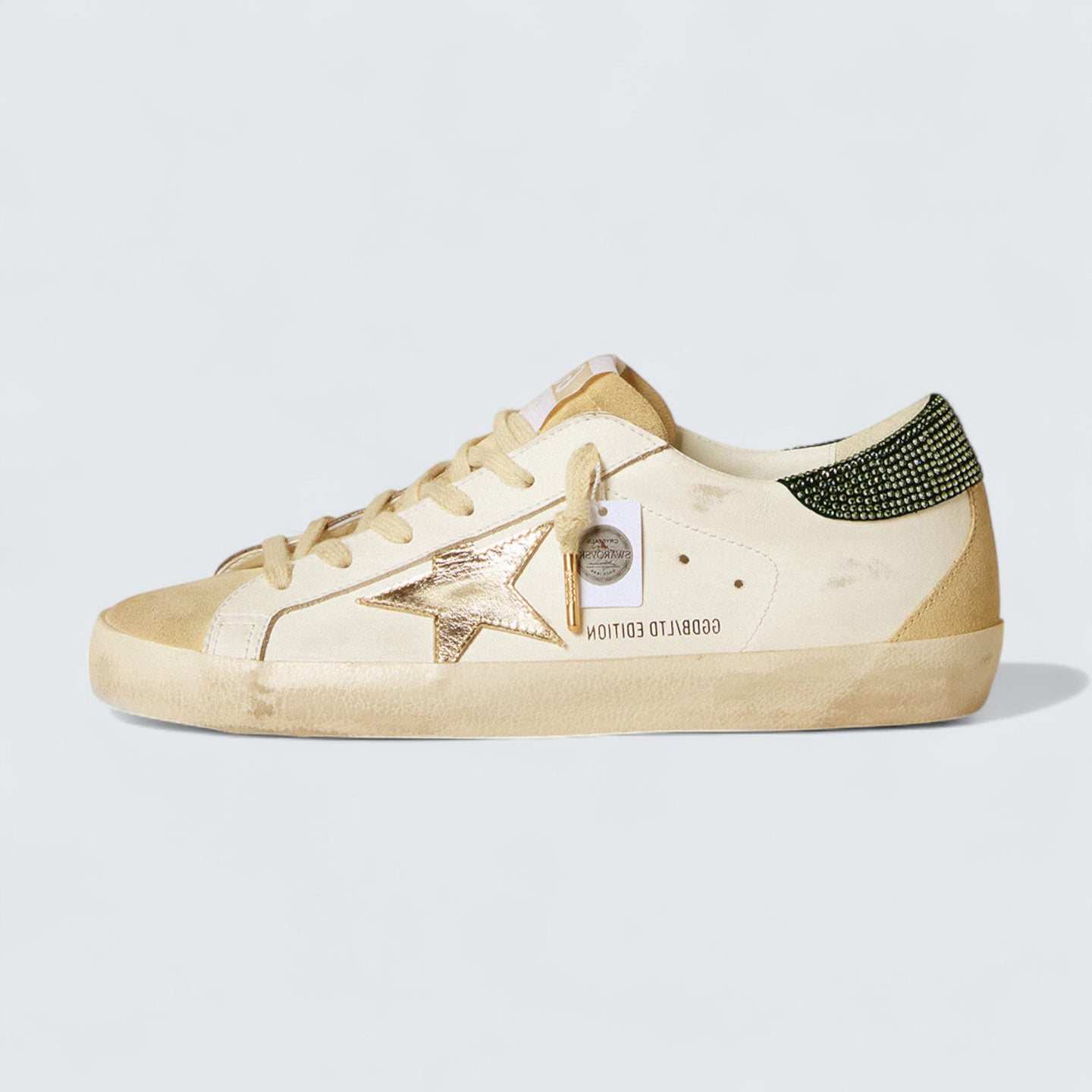 Super-Star LTD 'Cream Leather with Metallic Gold Star and Swarovski Crystal Heel Tab'