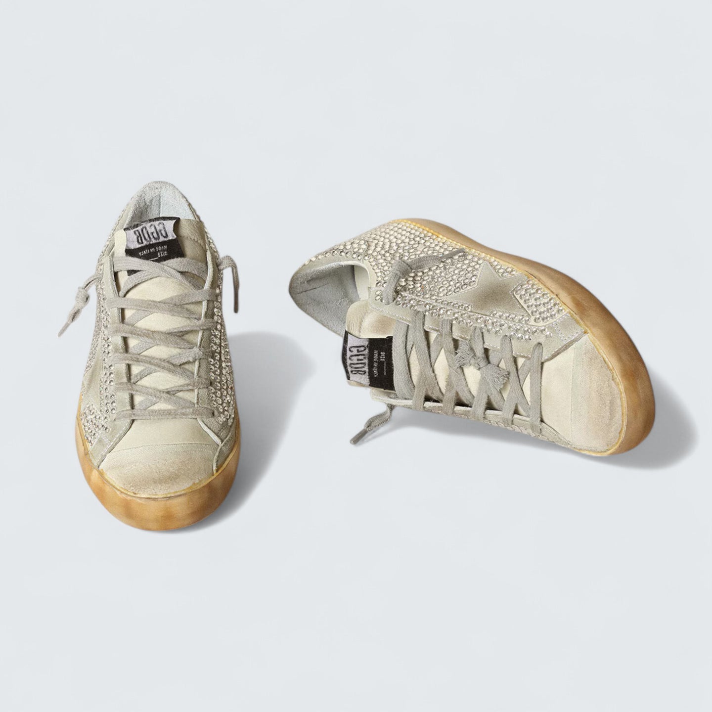 Super-Star 'Aged White Nubuck with Swarovski Crystals'