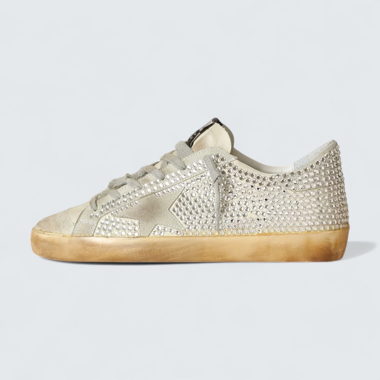 Super-Star 'Aged White Nubuck with Swarovski Crystals'
